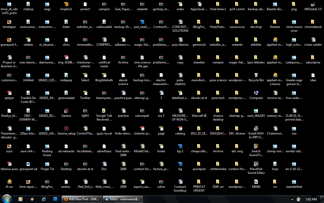 Messy desktop with many files and folders