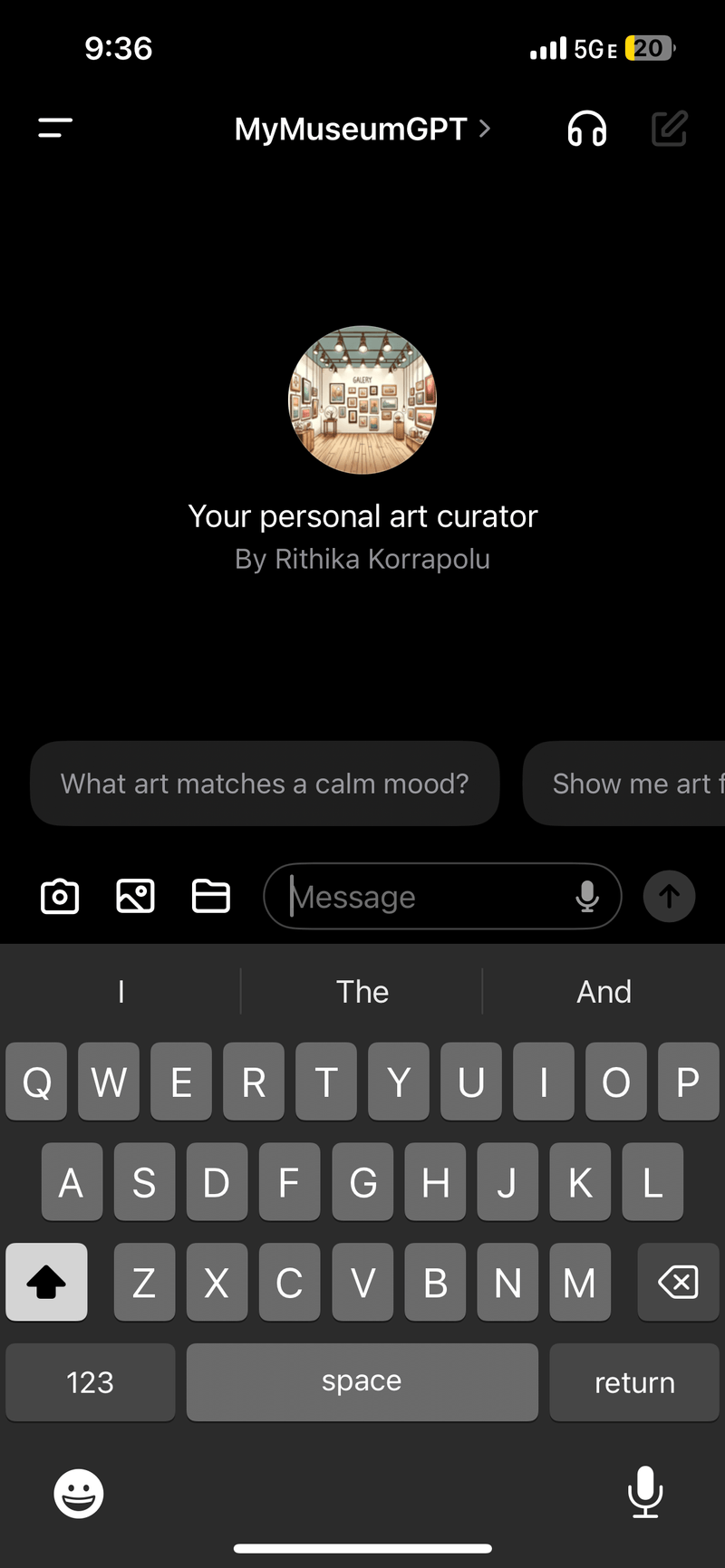 MuseumGPT interface showing a conversation